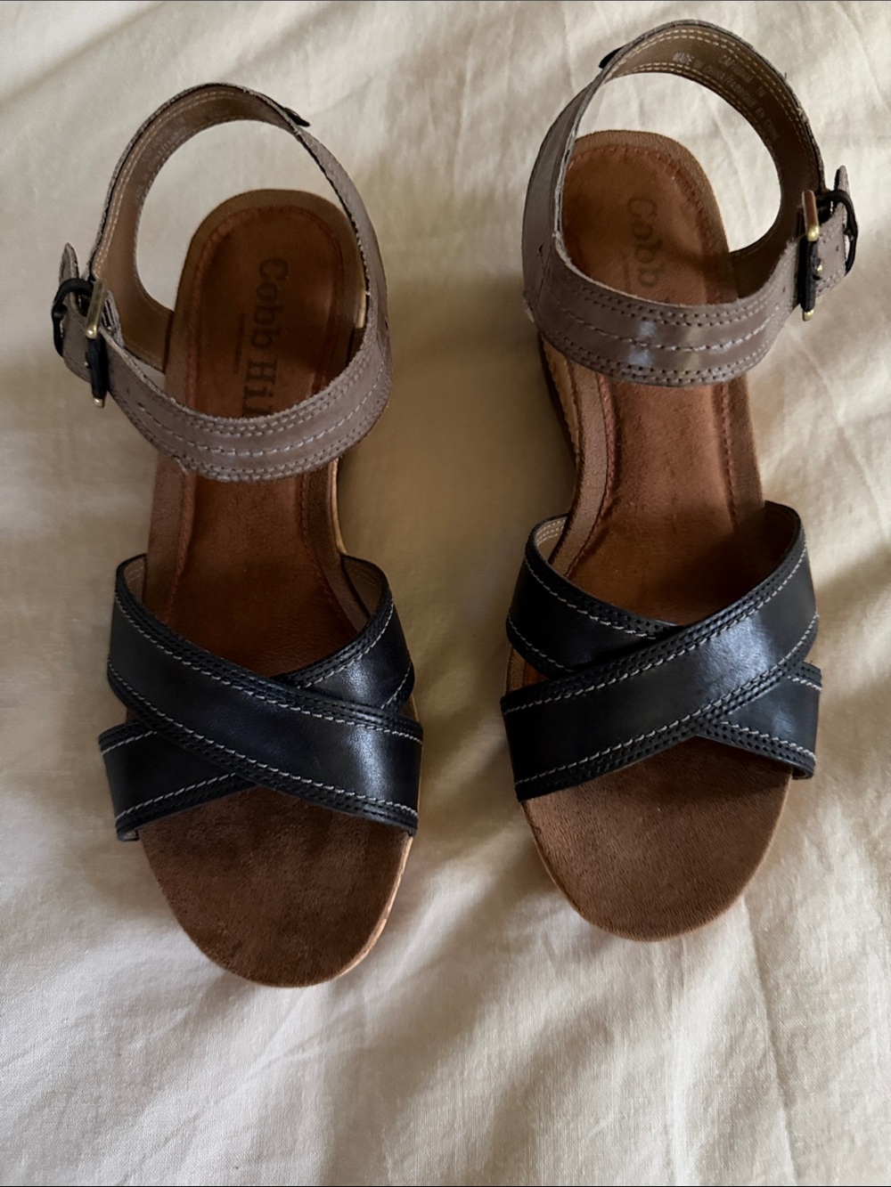Cobb Hill by New Balance Black and Taupe Crisscross Ankle-Strap Sandals